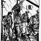 A caption, satirizing the American media’s reporting on World War II, reads: “Fresh spirited Americans troops flushed with victory, are bringing in thousands of hungry, ragged, battle-weary prisoners.”